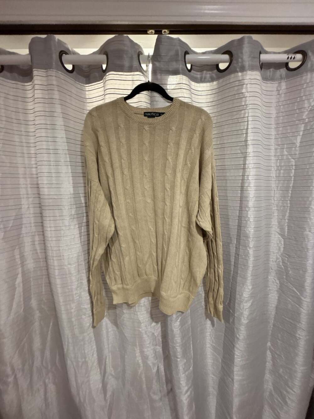 Nautica Cable Knit Sweater Size XL/TG Beige Cotton Linen Blend